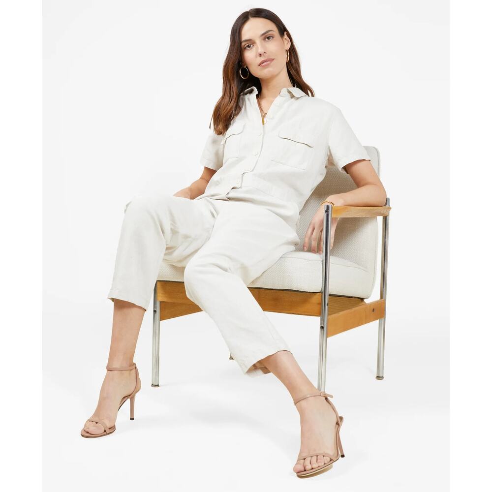 OUTERKNOWN Lou Utility Jumpsuit Women's Sz XS White Corduroy Long Sleeves Pants